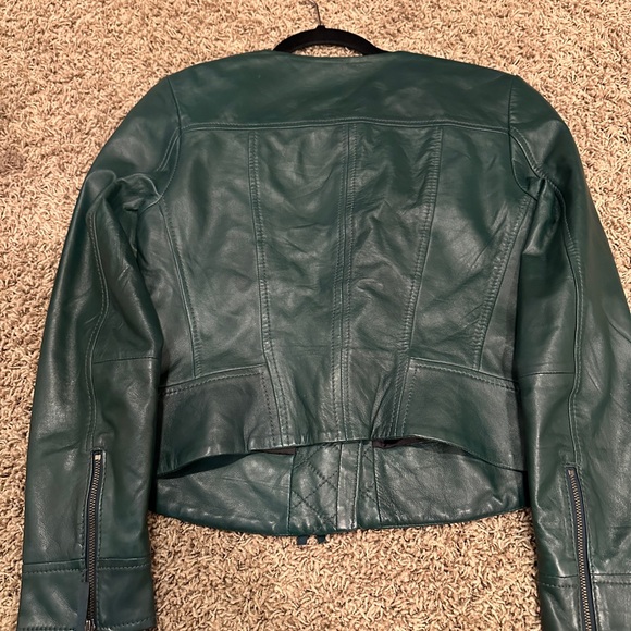 Green Leather Jacket with Subcategory Features - Picture 6 of 7